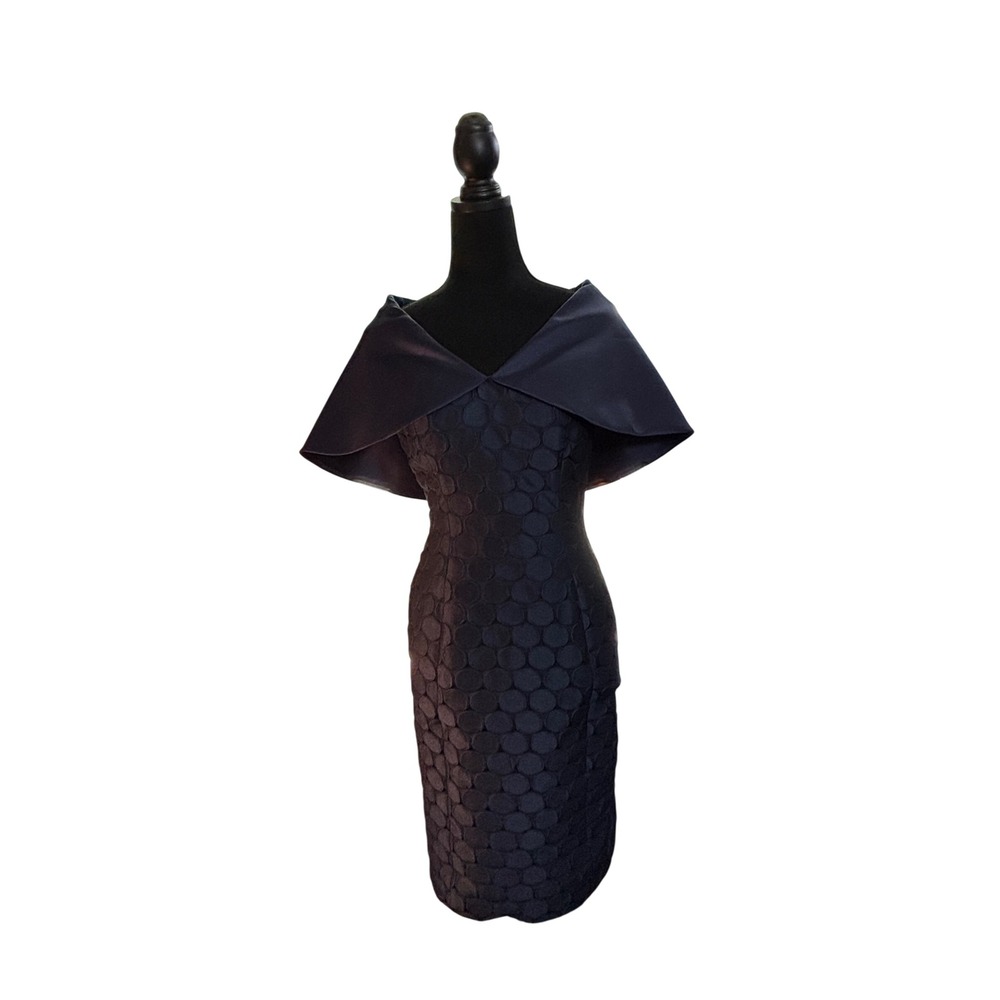 B Michael America Red Collection Navy Blue‎ Polka Dot Portrait Collar Dress 4